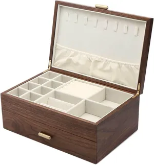 Birthday Anniversary Jewelry Collection Box$B Double Layer folk defensible Jewelry Storage Box Ladies Retro Wooden Necklace Jewelry Bracelet Watch Display Box Handmade Wedding 