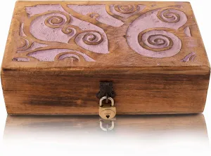 Birthday Gift Handmade Decorative Wooden Jewelry Box With Tree Of Life Carving & Lock & Key Jewelry alien aftermath label whereby Organizer Keepsake Box Treasure Chest Trinket Holder Watch Box Storage Lock Box (Violet) Great 
