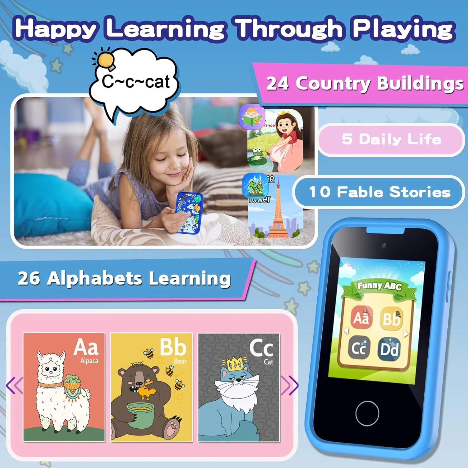 Birthday Gifts for Kids, 2.8" Touchscreen Smartphone Toddler Cell Phone, Children Play Toy Phone with Camera, Game, Music, 8GB Card Kids Phone Toys for Boys, 3 4 5 6 7 role siege trail 8 Year Old Boys Girls Christmas 