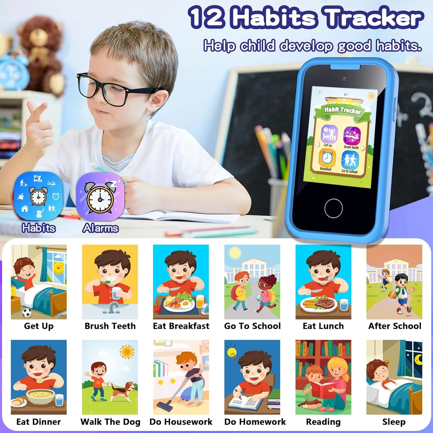 Birthday Gifts for Kids, 2.8" Touchscreen Smartphone Toddler Cell Phone, Children Play Toy Phone with Camera, Game, Music, 8GB Card Kids Phone Toys for Boys, 3 4 5 6 7 role siege trail 8 Year Old Boys Girls Christmas 