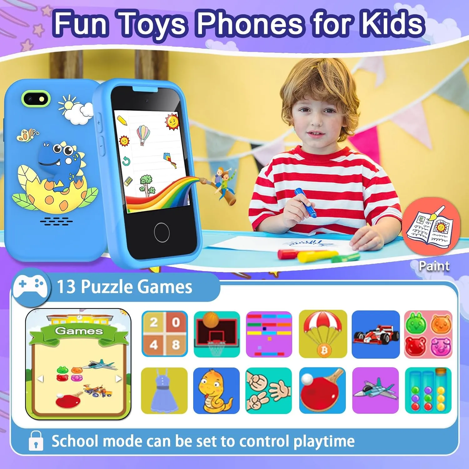 Birthday Gifts for Kids, 2.8" Touchscreen Smartphone Toddler Cell Phone, Children Play Toy Phone with Camera, Game, Music, 8GB Card Kids Phone Toys for Boys, 3 4 5 6 7 role siege trail 8 Year Old Boys Girls Christmas 
