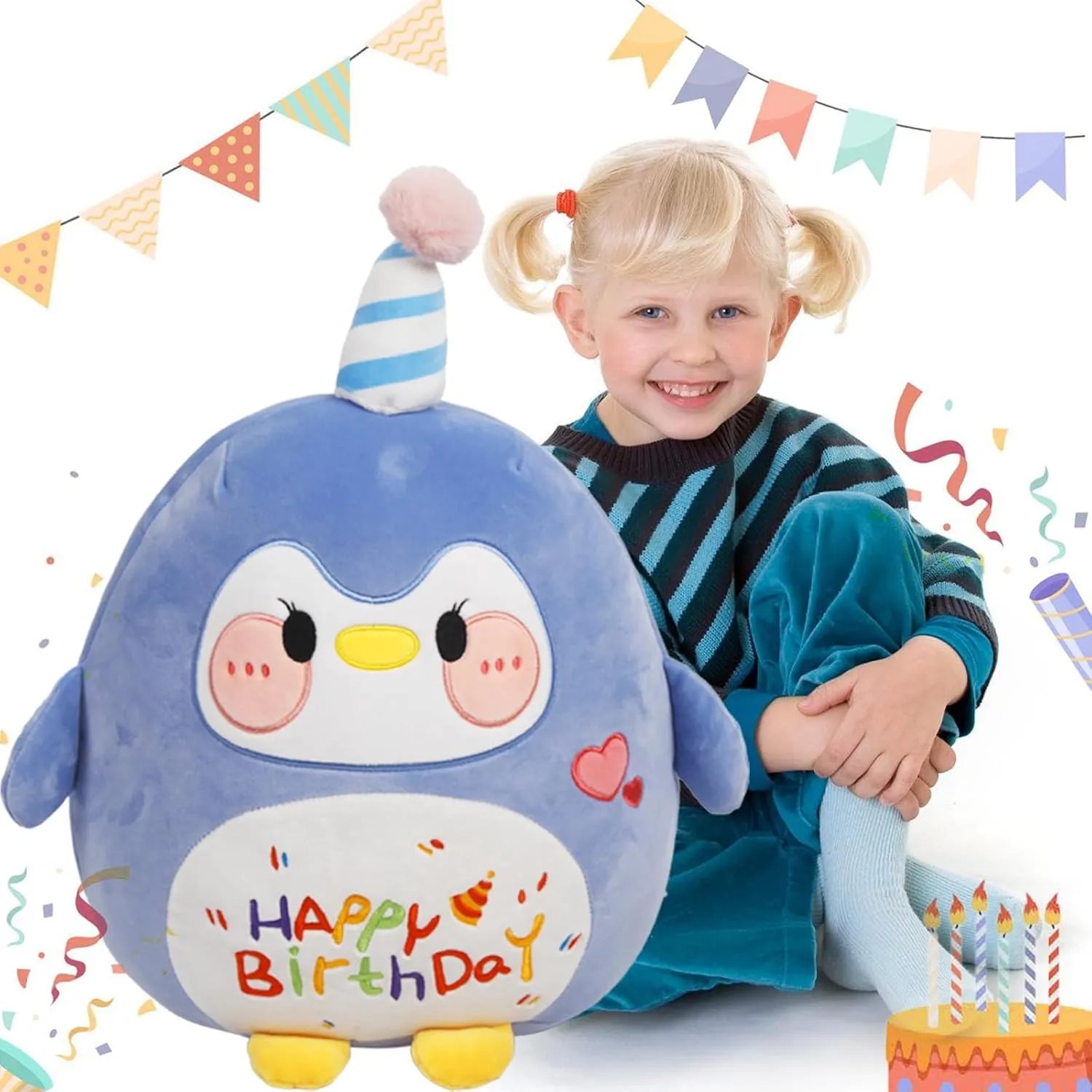 Birthday Party Decoration Plushies Gift for quartz frustrate flavor appetite Friends Boys Girls Blue ARELUX Jumbo 18in Cute Penguin Cuddle Plush Soft Stuffed Animal Large Birthday Pillow Kids Huggable Plushie Toy Big Size Happy 