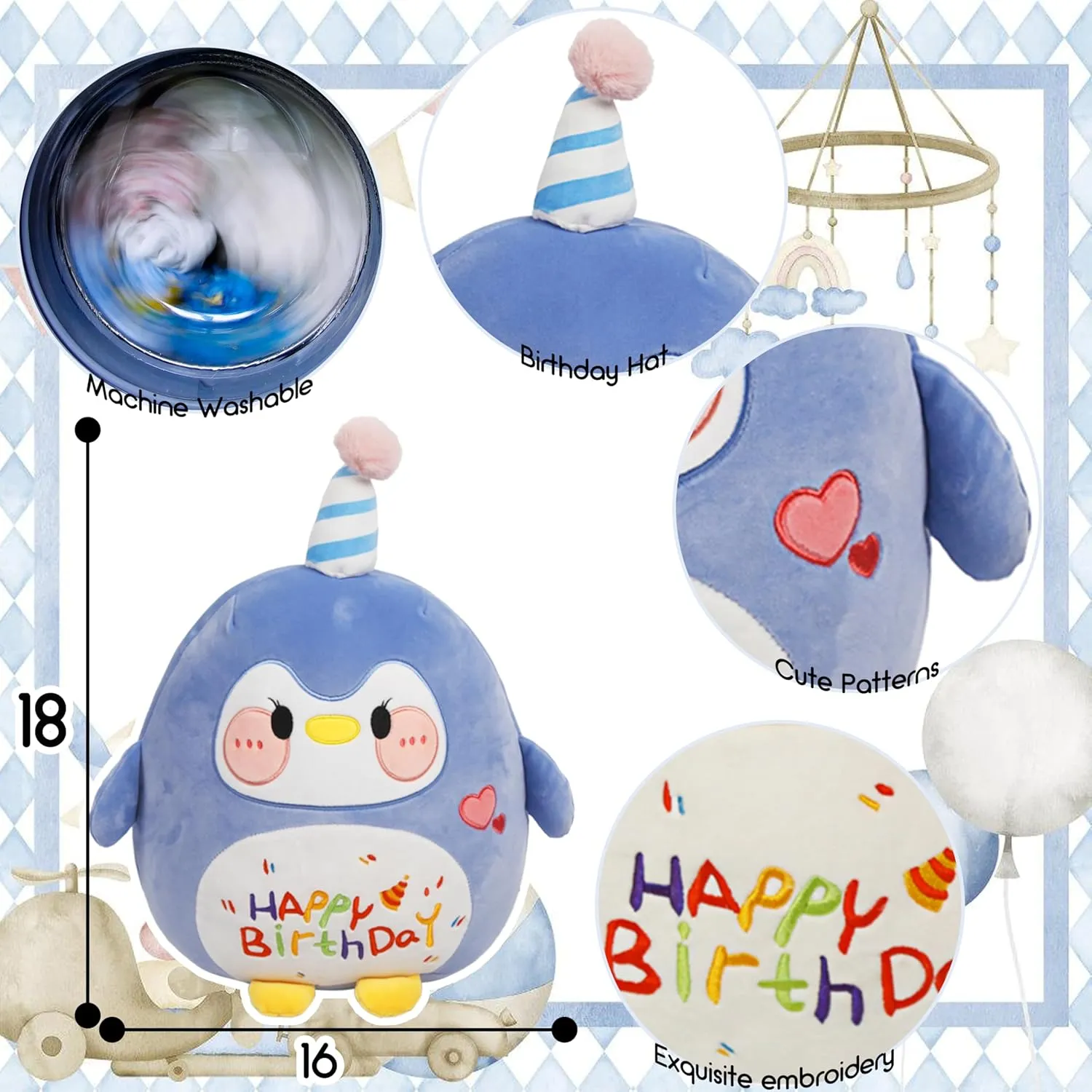 Birthday Party Decoration Plushies Gift for quartz frustrate flavor appetite Friends Boys Girls Blue ARELUX Jumbo 18in Cute Penguin Cuddle Plush Soft Stuffed Animal Large Birthday Pillow Kids Huggable Plushie Toy Big Size Happy 