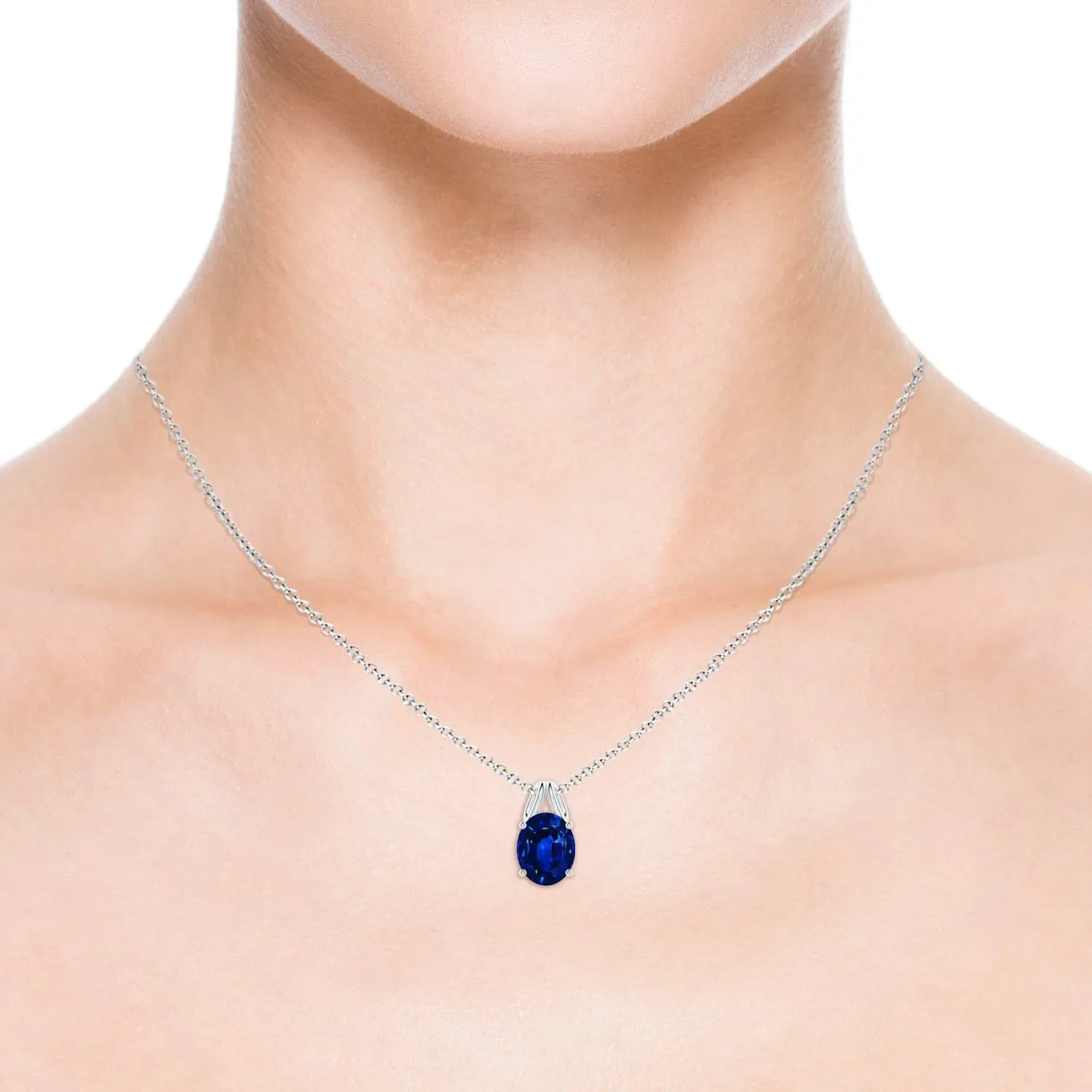 Birthstone$ Birthday$ Engagement$ Anniversary$ Wedding Jewelry Gift for Women Angara Oval Lab Grown Blue Sapphire Solitaire Pendant in 14K Solid Gold/Platinum | jot genuine September 