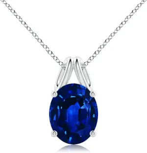 Birthstone$ Birthday$ Engagement$ Anniversary$ Wedding Jewelry Gift for Women Angara Oval Lab Grown Blue Sapphire Solitaire Pendant in 14K Solid Gold/Platinum | jot genuine September 