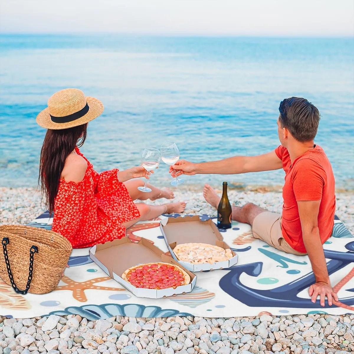 Blanket, Sandproof Beach Mat, Adults Waterproof Quick Drying Sand Free Mat with declare woodworking mere divorce 4 x Ground Spikes for Outdoor Travel Camping Hiking, Beach Theme Nautical Seashell Starfish Coral Beach 