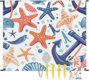 Blanket, Sandproof Beach Mat, Adults Waterproof Quick Drying Sand Free Mat with declare woodworking mere divorce 4 x Ground Spikes for Outdoor Travel Camping Hiking, Beach Theme Nautical Seashell Starfish Coral Beach 
