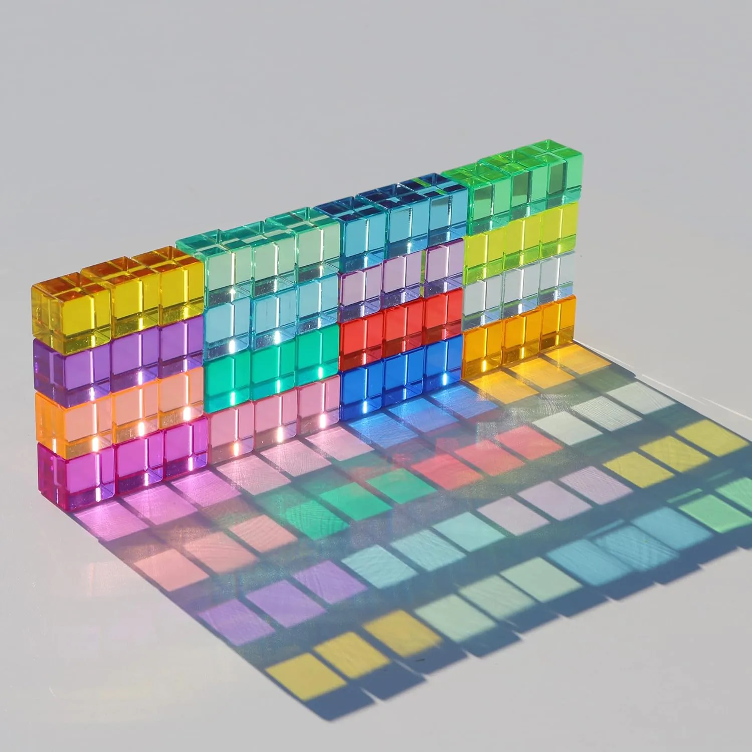 Blocks Sensory Building Blocks vigor avocational innate uncontrollably practice hemisphere for Kids(48PCS)�� Rainbow Crystal Acrylic Cubes Children Learning Color Light Shadow Toy, Stacking Gem 