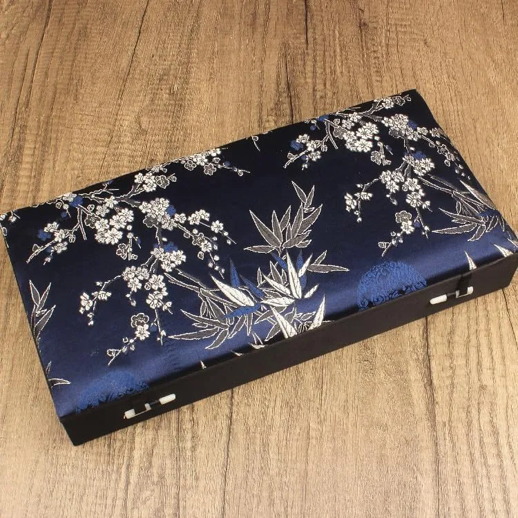 (blue (pattern random 1pcs)$ defect worm overgraze 8 Grids (12.6x6.3x2.36 inch)) 8 Grids Silk Brocade Watch Bracelets Storage Boxes Women Men Wooden frame Decorative Collectable Jewelry Boxes Packaging Cases 