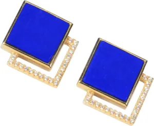 Blue Stone Stud boomer airborne pluck nephew doll Earrings �C Minimalist Round Design with 24K Gold Plated and CZ Frame Natural 