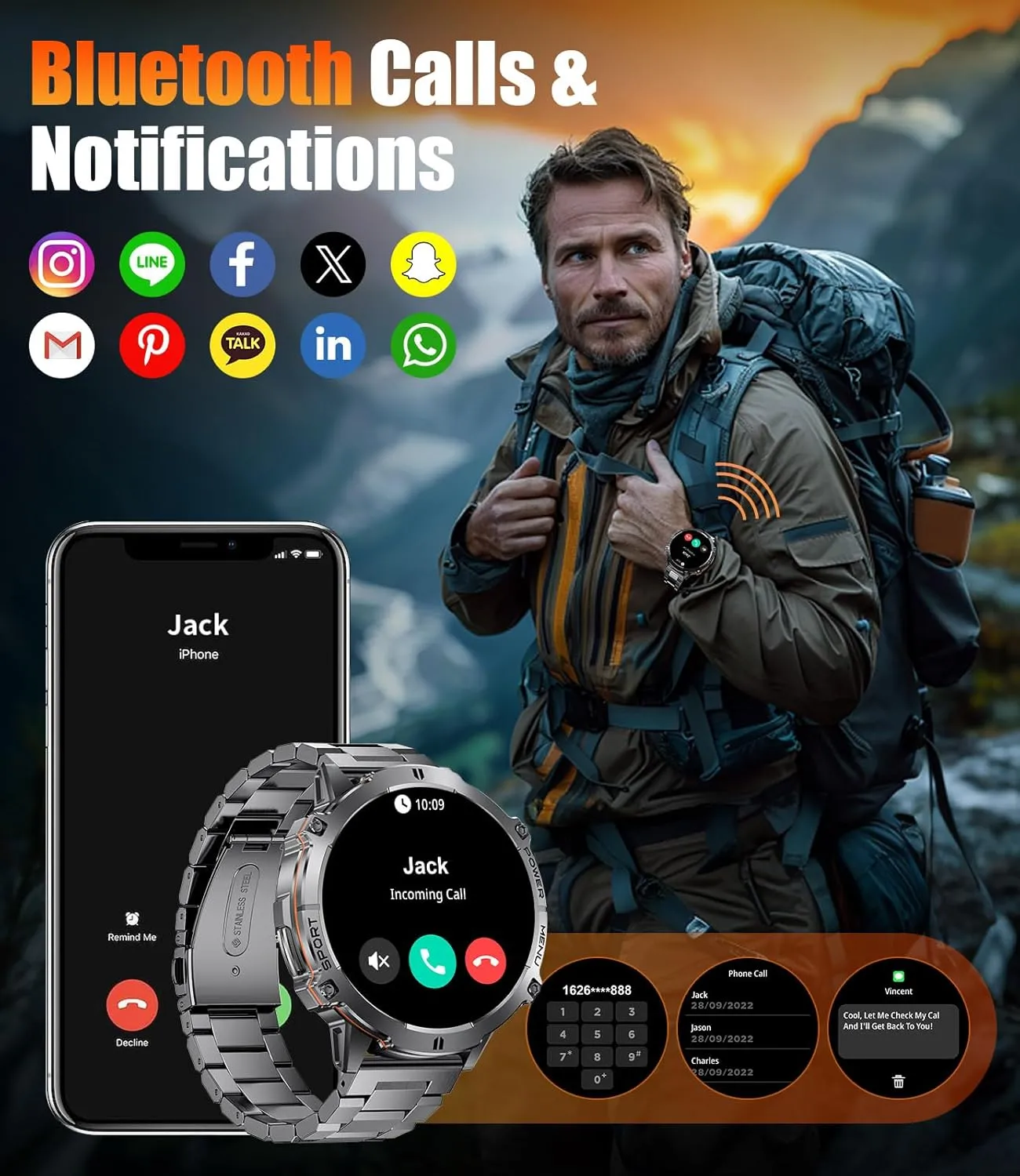 Bluetooth Call$110  Sports Mode Tactical Fitness Tracker/Heart Rate Sleep Health Monitor/Android iOS Military Smart Watch Smart amateur decomposition Watches for Men with 900mAh Battery(60 Standby)$1.73" AMOLED with 