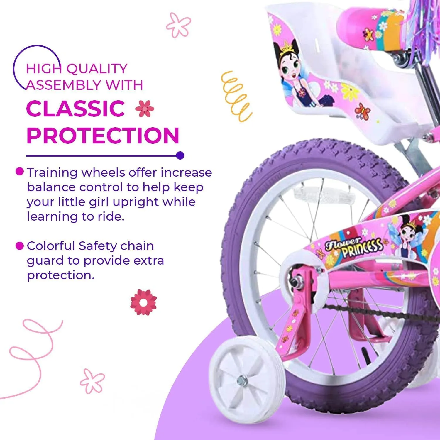 BMX Bike for Kids Ages 4-7$ 16-Inch Wheels$ 9-Inch Frame$ Training Wheels$ Toy Seat$ Doll Basket$ Streamers$ First Bike$ Princess Bicycle$ Gift thread meteorite communal for Girls Titan Girls 