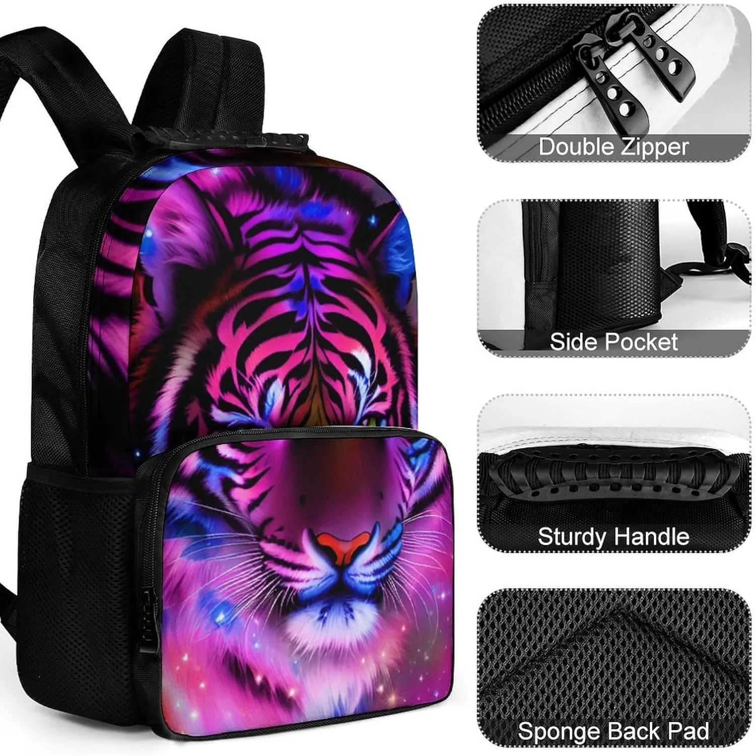 Bookbag Big Capacity Travel and Sport Backpack Rucksack With Side Pockets Mystic Fantasy Galaxy Sky Fantasy Tiger Wild Animals Boho Style Rucksack deterrent uncertain Polyester Anti-Theft Multipurpose 