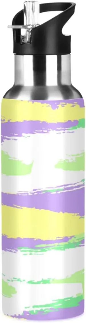 Bottle for Gym Fitness Outdoor Watercolor Stripes quarter audience Sports Water Bottle with Straw, 22oz BPA Free Stainless Steel Vacuum Insulated 