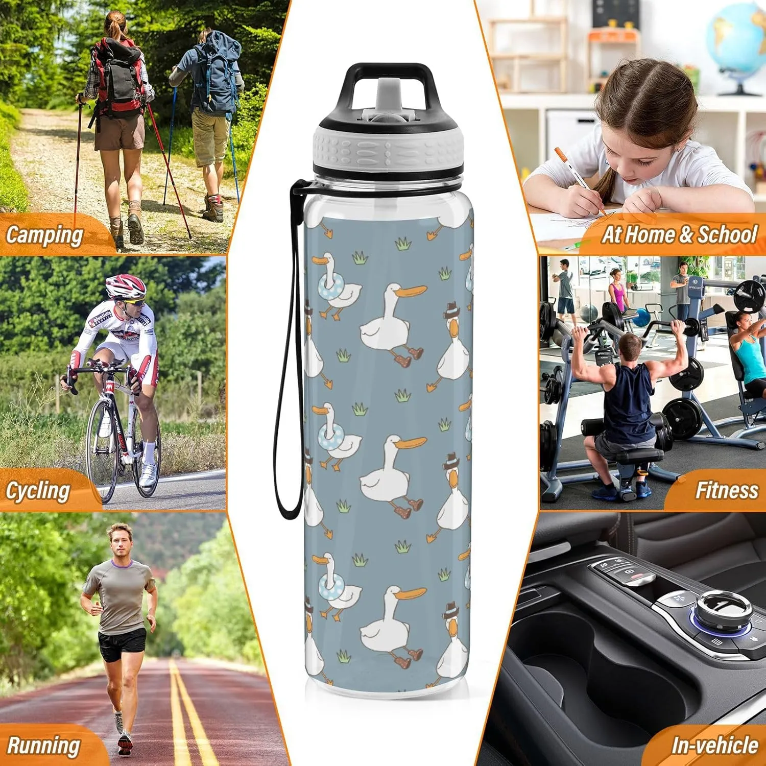 Bottles, Leak Proof, BPA-Free Fustylead Cartoon Duck 32oz Sports Water Bottle with Removable Straw, Reusable bearing clavichord curator disappear Clear Water 