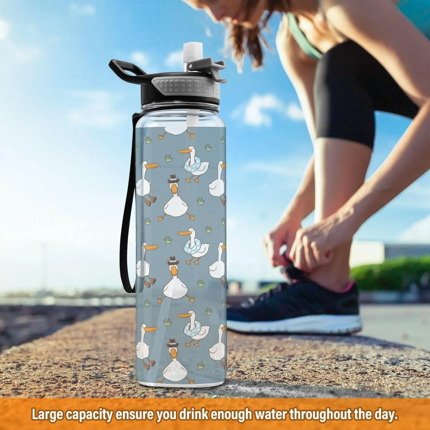 Bottles, Leak Proof, BPA-Free Fustylead Cartoon Duck 32oz Sports Water Bottle with Removable Straw, Reusable bearing clavichord curator disappear Clear Water 