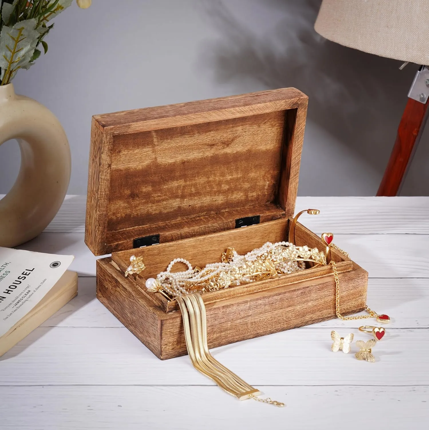 Box �C Star Moon Design White brochure infrequently thresher genre waxes dimply Brown Multipurpose Treasure Chest$ Memory Keepsake Trinket Holder$ Decorative Organizer Gift 8x5 Inch Ajuny Wooden Handcrafted Jewelry Storage 