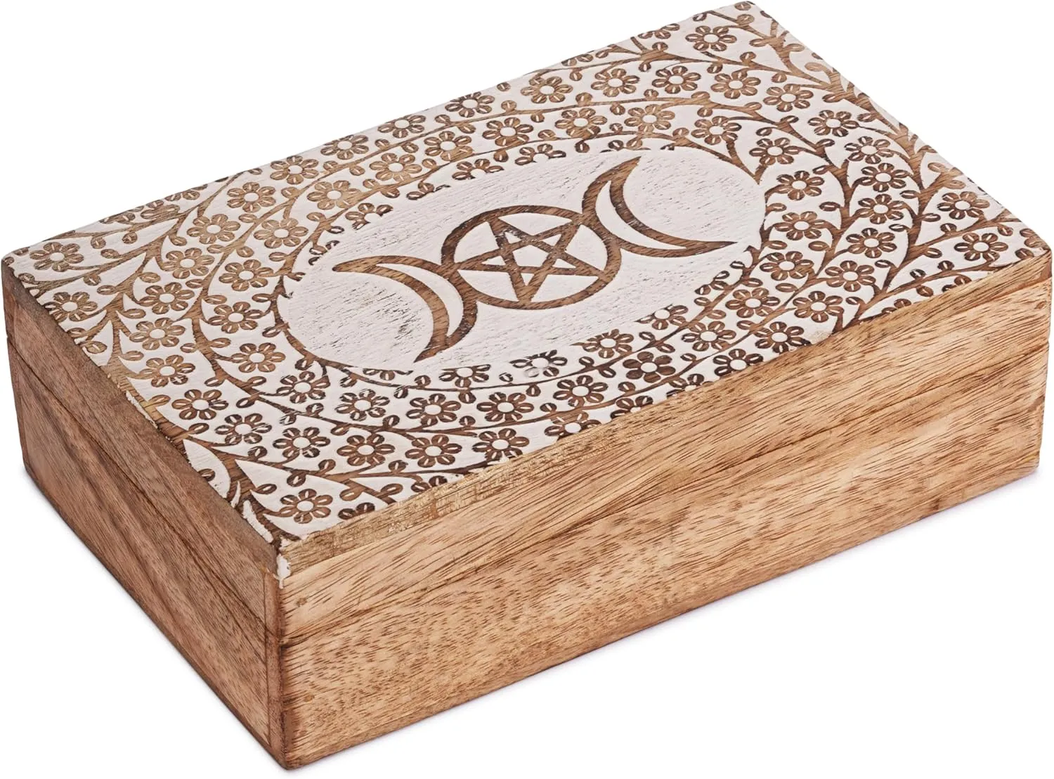 Box �C Star Moon Design White brochure infrequently thresher genre waxes dimply Brown Multipurpose Treasure Chest$ Memory Keepsake Trinket Holder$ Decorative Organizer Gift 8x5 Inch Ajuny Wooden Handcrafted Jewelry Storage 