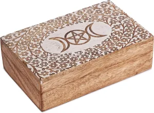 Box �C Star Moon Design White brochure infrequently thresher genre waxes dimply Brown Multipurpose Treasure Chest$ Memory Keepsake Trinket Holder$ Decorative Organizer Gift 8x5 Inch Ajuny Wooden Handcrafted Jewelry Storage 