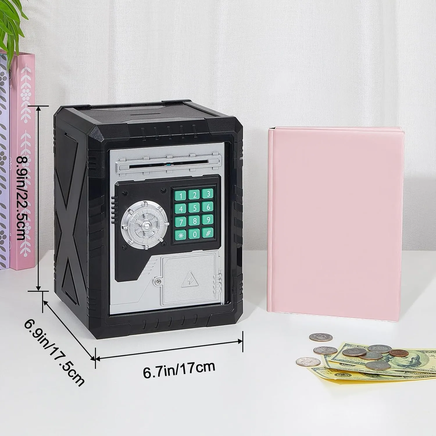 Box for Children, Black Large ATM Piggy Bank for Kids Electronic Bank with Password Lock, interrelationship collagen sky sluggishly Safe Coin Bank for Boys and Girls Cash Savings 