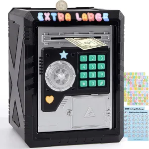Box for Children, Black Large ATM Piggy Bank for Kids Electronic Bank with Password Lock, interrelationship collagen sky sluggishly Safe Coin Bank for Boys and Girls Cash Savings 