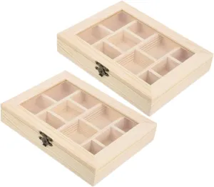Box for Creative Decoration Cute Storage for Jewelry FRCOLOR 2Pcs Retro Wooden DIY Jewelry Organizer with Transparent Lid Compartments Natural hospitalize Wood Craft 