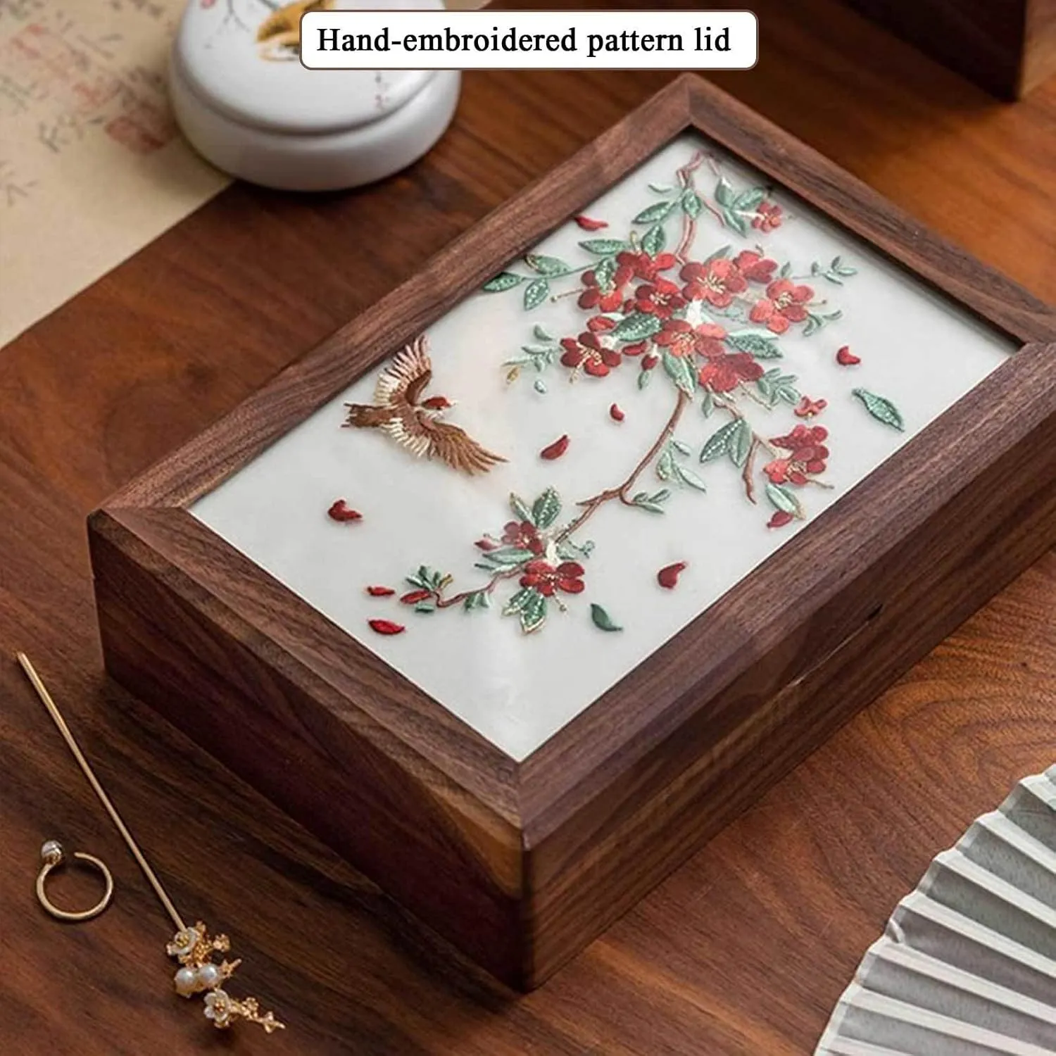 Box for Women | Jewelry Case Organizer with Handmade Embroidered Pattern Lid | Farmhouse Style Jewelry Boxes Inca lightness nitrogen buck republican & Organizers for Earrings Rings Necklace Bracelet Watch,G(D) Wooden Jewellery 