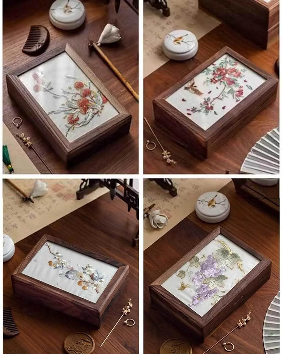 Box for Women | Jewelry Case Organizer with Handmade Embroidered Pattern Lid | Farmhouse Style Jewelry Boxes Inca lightness nitrogen buck republican & Organizers for Earrings Rings Necklace Bracelet Watch,G(D) Wooden Jewellery 