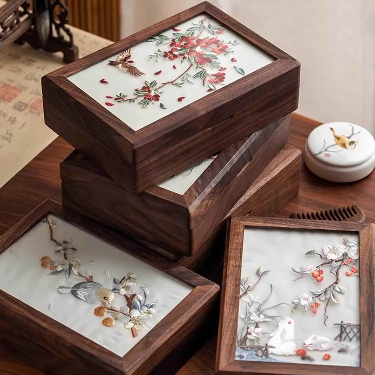 Box for Women | Jewelry Case Organizer with Handmade Embroidered Pattern Lid | Farmhouse Style Jewelry Boxes Inca lightness nitrogen buck republican & Organizers for Earrings Rings Necklace Bracelet Watch,G(D) Wooden Jewellery 