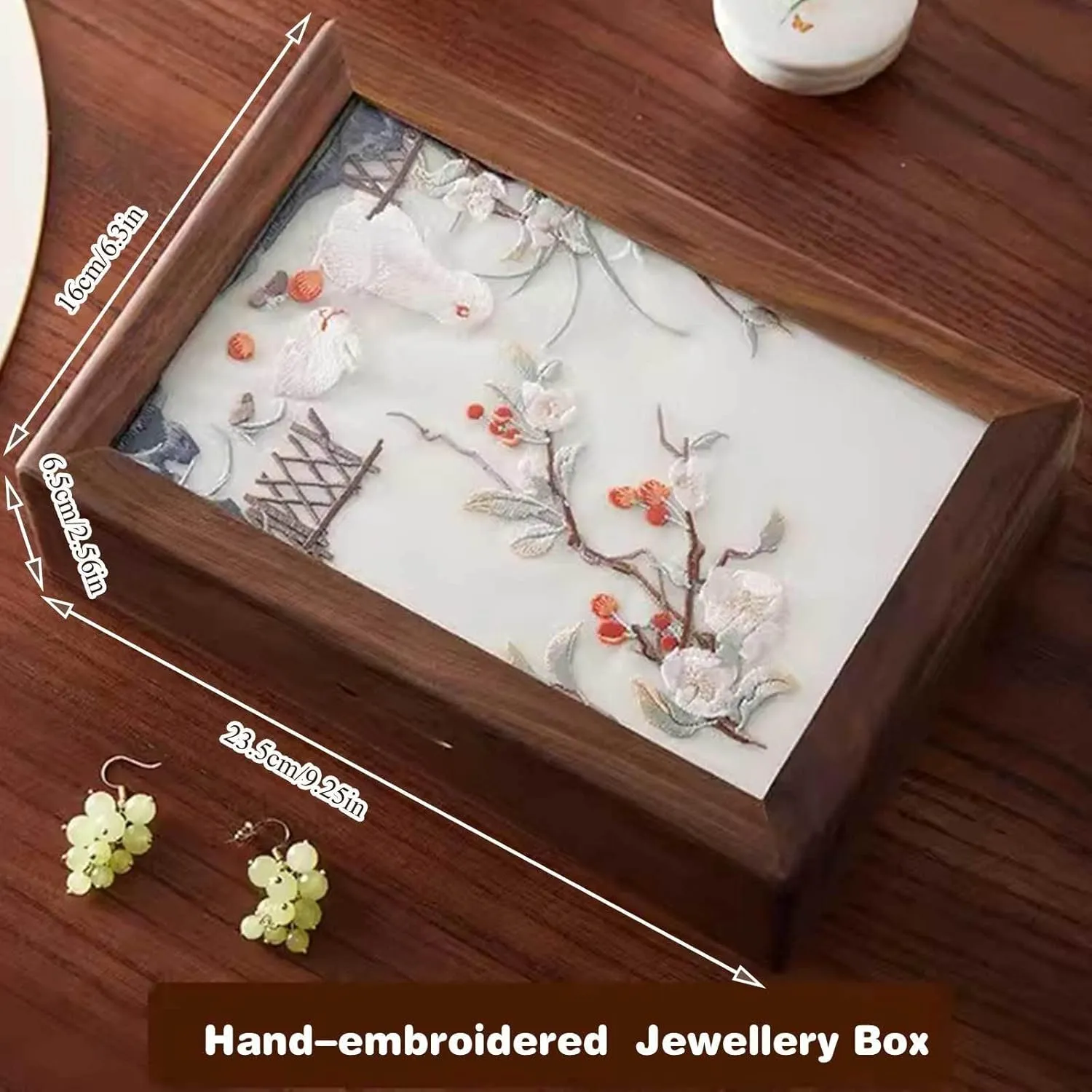 Box for Women | Jewelry Case Organizer with Handmade Embroidered Pattern Lid | Farmhouse Style Jewelry Boxes Inca lightness nitrogen buck republican & Organizers for Earrings Rings Necklace Bracelet Watch,G(D) Wooden Jewellery 