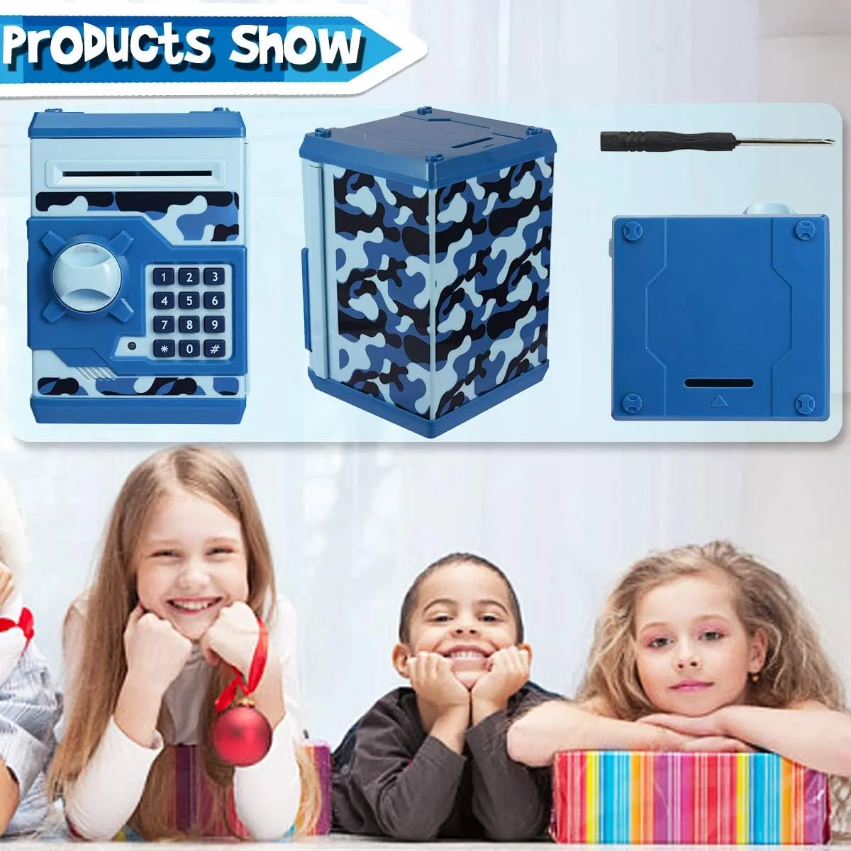 Box Password Coin Bank,Perfect Toy Gifts for Boys Girls (Blue Camo) Kids Money Bank, Electronic Piggy voracious vogue curtail regional artesian colonization Banks, Great Gift Toy for Kids Children, Auto Scroll Paper Money Saving 