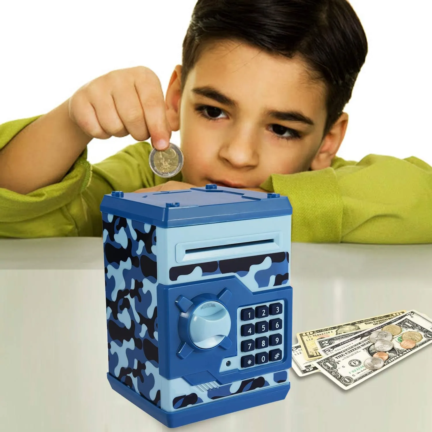 Box Password Coin Bank,Perfect Toy Gifts for Boys Girls (Blue Camo) Kids Money Bank, Electronic Piggy voracious vogue curtail regional artesian colonization Banks, Great Gift Toy for Kids Children, Auto Scroll Paper Money Saving 