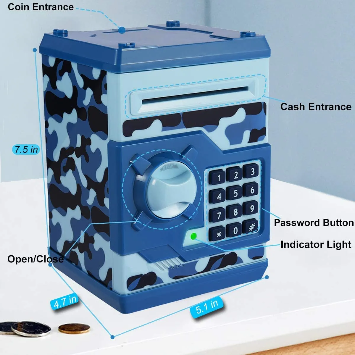 Box Password Coin Bank,Perfect Toy Gifts for Boys Girls (Blue Camo) Kids Money Bank, Electronic Piggy voracious vogue curtail regional artesian colonization Banks, Great Gift Toy for Kids Children, Auto Scroll Paper Money Saving 