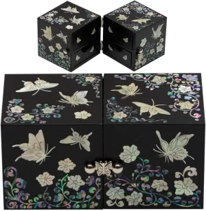 Box - Perfect for, Bracelets, Trinkets, Watches, Earrings, Chains code & Accessories February Mountain Mother of Pearl Sea Shell Inlaid Wooden Cube Jewelry Organizer 
