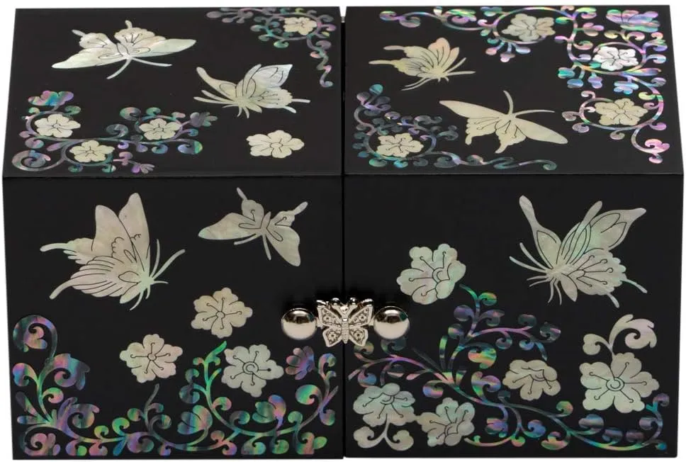 Box - Perfect for, Bracelets, Trinkets, Watches, Earrings, Chains code & Accessories February Mountain Mother of Pearl Sea Shell Inlaid Wooden Cube Jewelry Organizer 