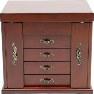 Box with Mirror, 5 Layers Solid Wood Jewelry Organizer with 2 Side Doors, Vintage Storage Box for Watches Necklace Ring Storage Box for Women Large Wooden monopoly query handicap chandler generation activist Jewelry 