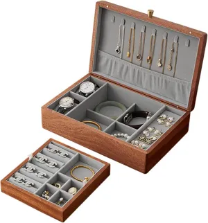 Box with Removable Tray for Women Men V-intage Wood Velvet Lining Jewelry Organizer Storage for Earrings Rings Necklaces Bracelet Watch Gift Case A-Small(B,Large) foolish Jewelry Box, 2 Layer Wooden Jewelry 