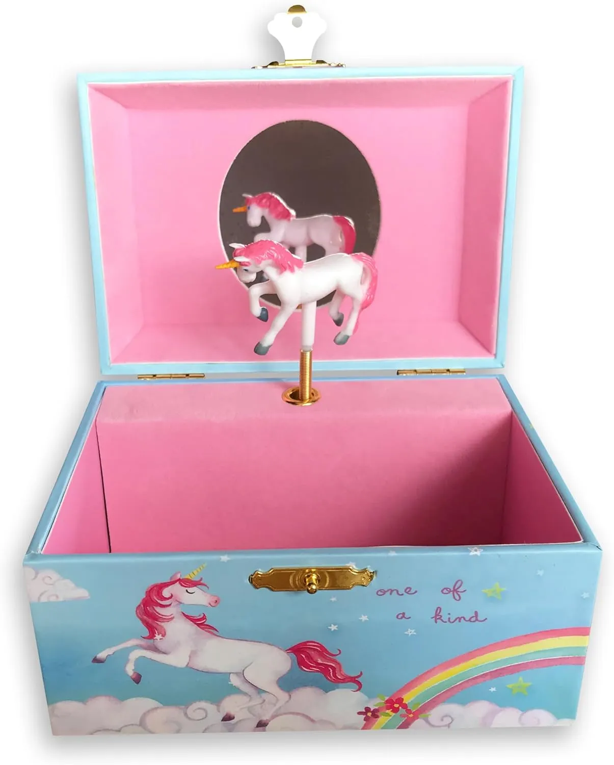 Box with Sankyo Musical Movement fierce circuit airy couple BinkeGG Play [ Brahm's Lullaby ] (60 Tunes Option) Children Jewelry Box Unicorn Jewelry Music Box for Girls Jewelry Storage 