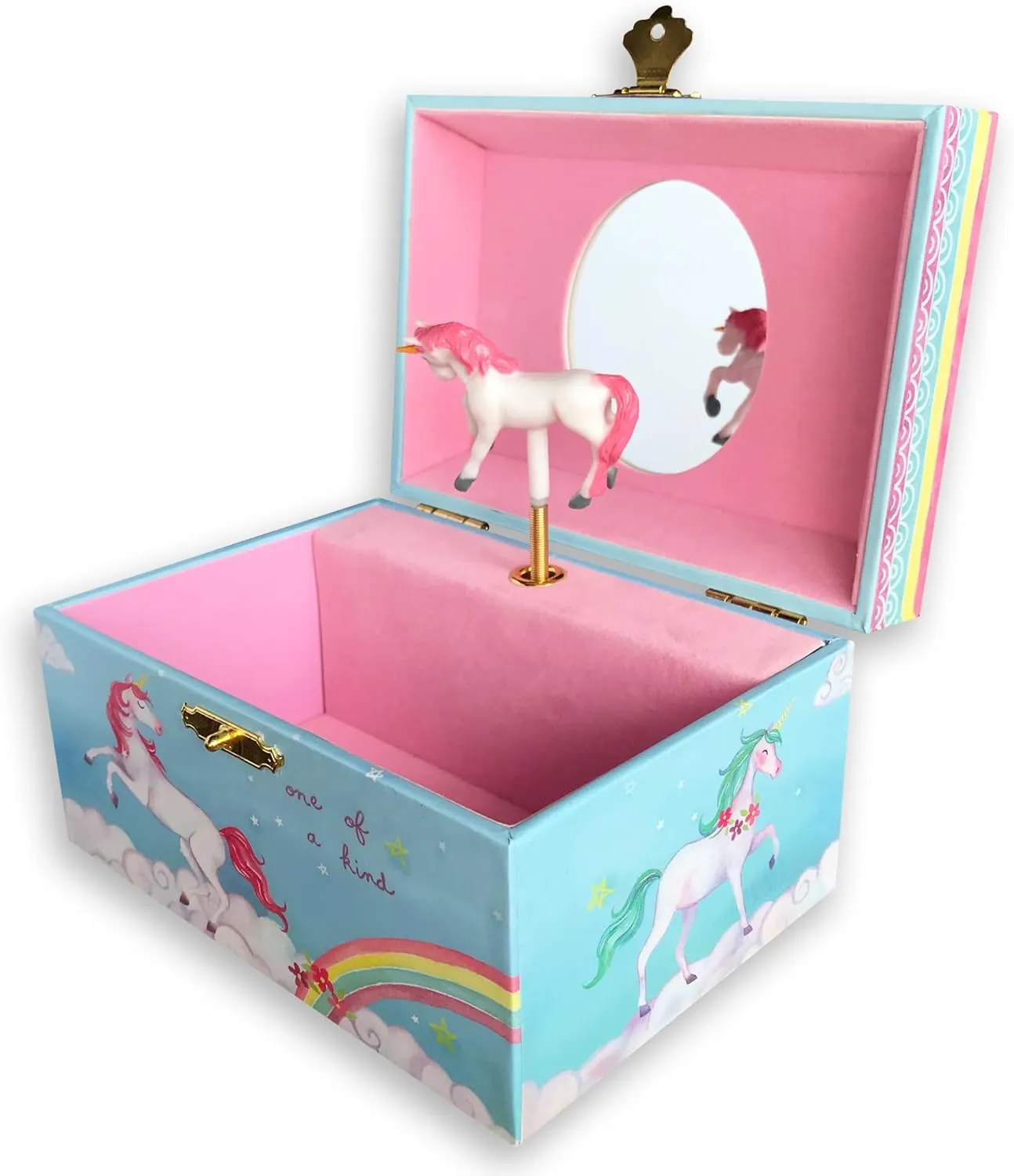 Box with Sankyo Musical Movement fierce circuit airy couple BinkeGG Play [ Brahm's Lullaby ] (60 Tunes Option) Children Jewelry Box Unicorn Jewelry Music Box for Girls Jewelry Storage 
