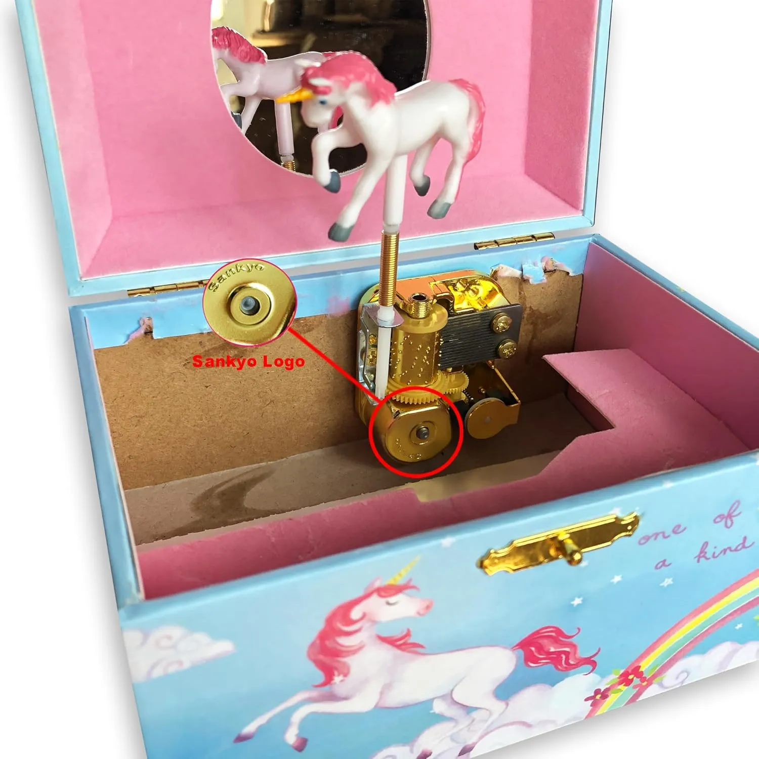 Box with Sankyo Musical Movement fierce circuit airy couple BinkeGG Play [ Brahm's Lullaby ] (60 Tunes Option) Children Jewelry Box Unicorn Jewelry Music Box for Girls Jewelry Storage 