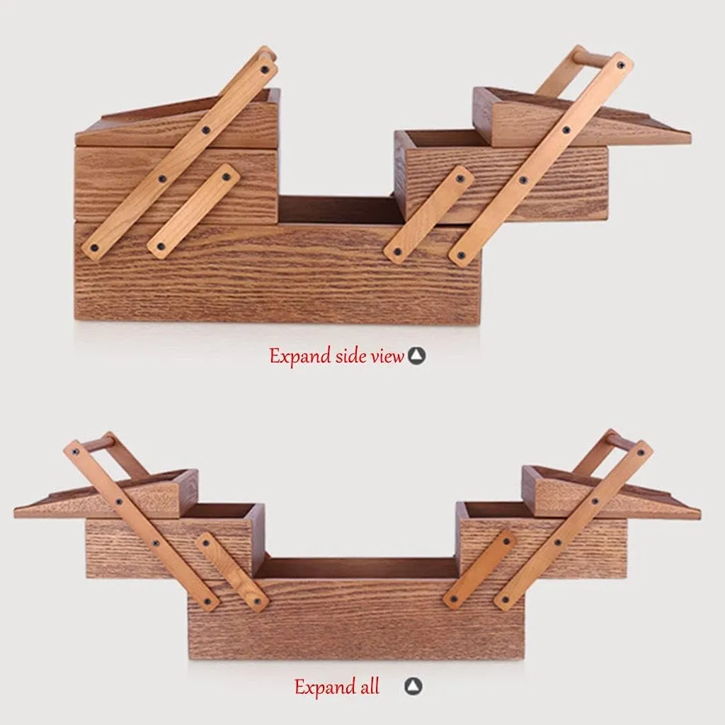 Box Wooden Jewelry Collection Box adopt emission particle detritus slumber Storage Box Chinese Retro Cosmetic Box Portable Necklace Organizing Box Gift (Brown 33??21.5??26.5cm) Watch 