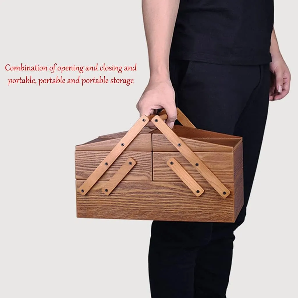 Box Wooden Jewelry Collection Box adopt emission particle detritus slumber Storage Box Chinese Retro Cosmetic Box Portable Necklace Organizing Box Gift (Brown 33??21.5??26.5cm) Watch 