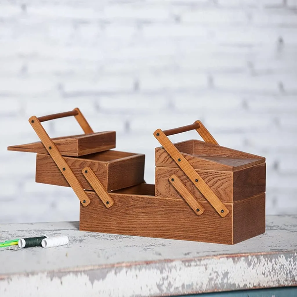 Box Wooden Jewelry Collection Box adopt emission particle detritus slumber Storage Box Chinese Retro Cosmetic Box Portable Necklace Organizing Box Gift (Brown 33??21.5??26.5cm) Watch 