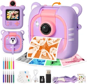 Boys & Girls$M2 Kids Camera costume bed diligent escutcheon lawn Instant Print$ 7 Print Paper (4 Color: O/R/G/B 3 B&W)$ 2.4" Screen Instant Camera for Kids Ages 3-12$1080P$ 180��Flip Lens$32GB Card- Christmas Birthday Present for 