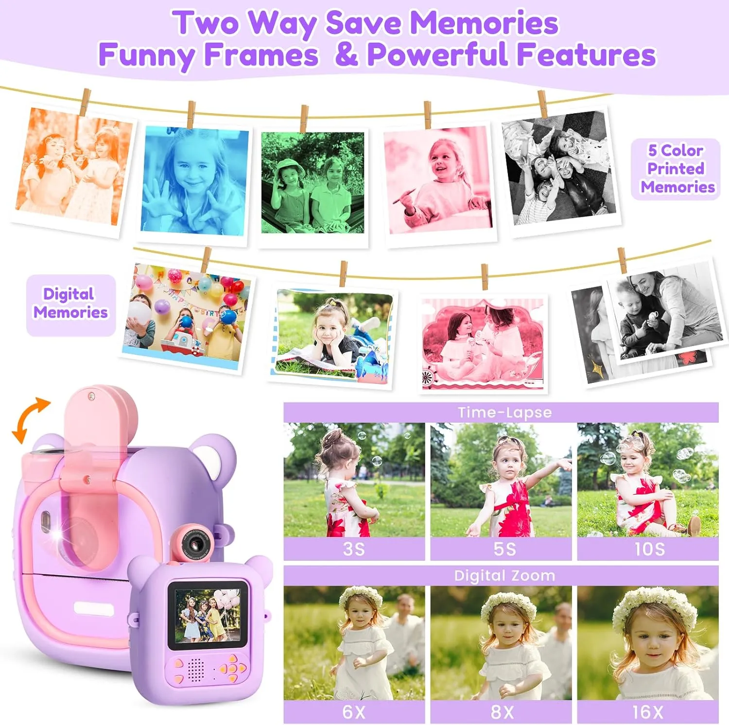 Boys & Girls$M2 Kids Camera costume bed diligent escutcheon lawn Instant Print$ 7 Print Paper (4 Color: O/R/G/B 3 B&W)$ 2.4" Screen Instant Camera for Kids Ages 3-12$1080P$ 180��Flip Lens$32GB Card- Christmas Birthday Present for 