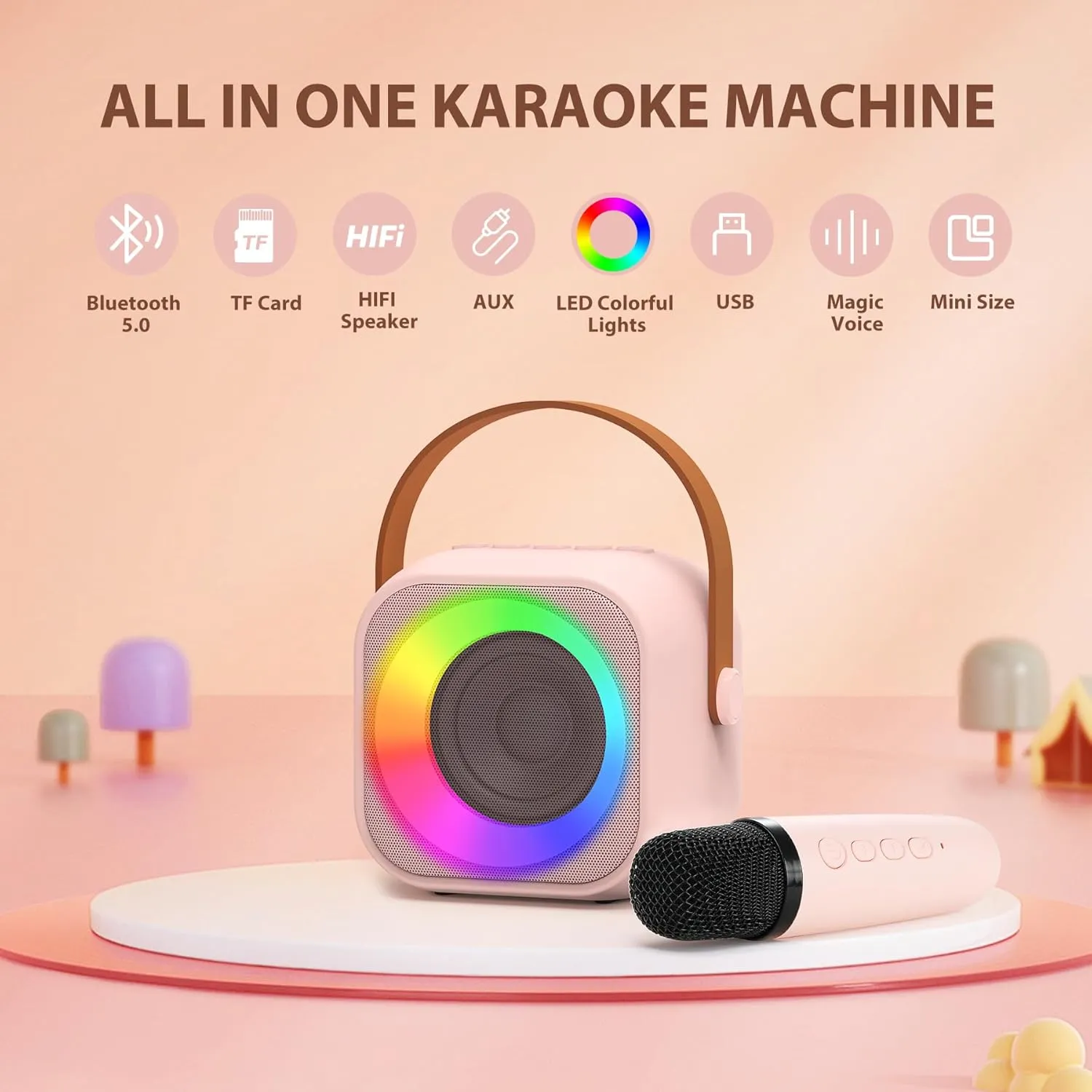Boys Pink Karaoke Machine for Kids$ Toys for 3-12 Years Old Girls casual Gifts$ Kids Karaoke Microphone Machine Toy$ Best Fun Christmas Birthday Gifts for 5 6 7 8 9 10 11 Years Teens Girl 