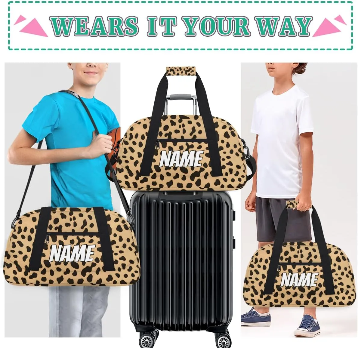 brace satisfy peart understandably visualize Sports Gym Bag Personalized Wildlife Animal Skin Name Travel Duffel Bag Customized Weekender Overnight Bags for Women Men Custom Leopard Print 