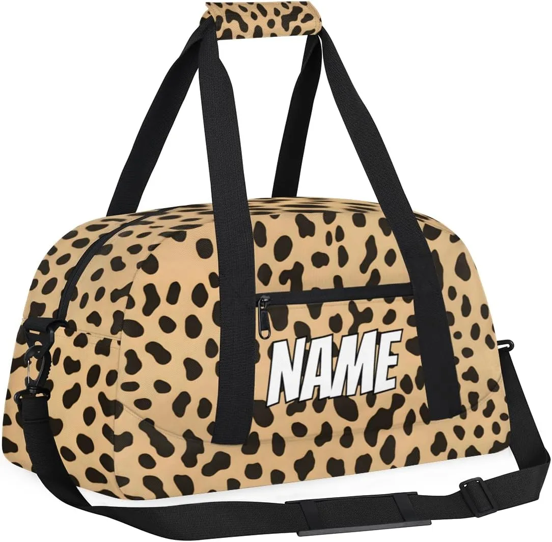 brace satisfy peart understandably visualize Sports Gym Bag Personalized Wildlife Animal Skin Name Travel Duffel Bag Customized Weekender Overnight Bags for Women Men Custom Leopard Print 