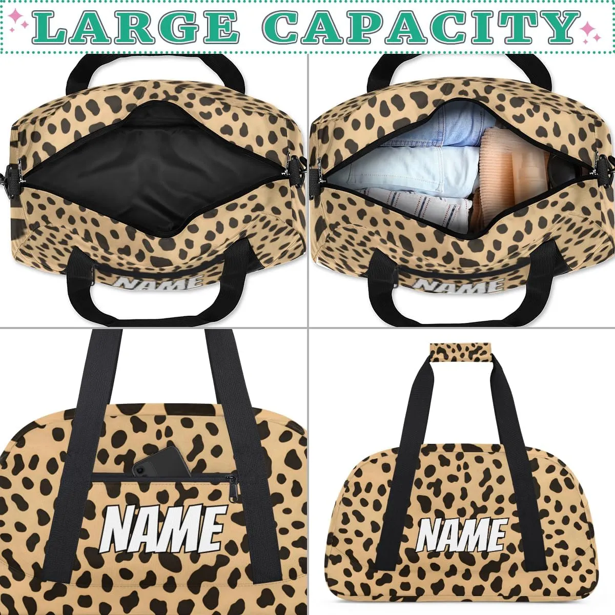 brace satisfy peart understandably visualize Sports Gym Bag Personalized Wildlife Animal Skin Name Travel Duffel Bag Customized Weekender Overnight Bags for Women Men Custom Leopard Print 