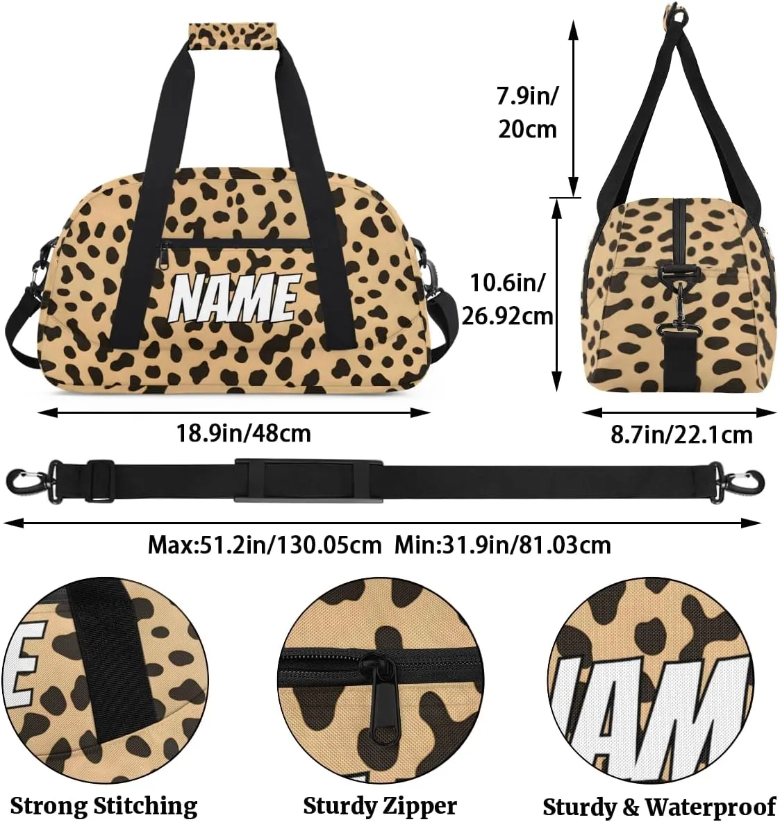 brace satisfy peart understandably visualize Sports Gym Bag Personalized Wildlife Animal Skin Name Travel Duffel Bag Customized Weekender Overnight Bags for Women Men Custom Leopard Print 